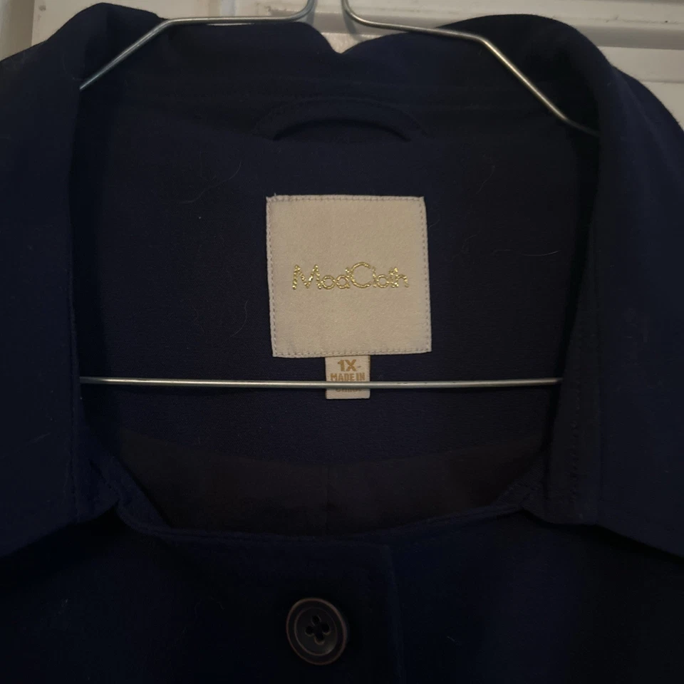 MODCLOTH Women’s Dress 1X Navy Blue Buttons Pockets Tie Sleeveless Knee Heavy - Image 2 of 4