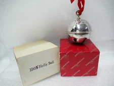 Vintage 1985 Reed & Barton Holly sleigh Bell Christmas Ornament round silverplat
