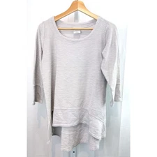 CMC COLOR ME COTTON M Textured Knit Pullover Top 3/4 Sleeve Hi Low Hem Gray USA
