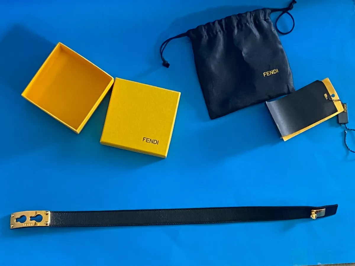FENDI Black Double Wrap Leather Bracelet w Box