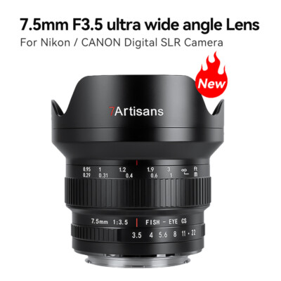 7artisans 7.5mm F3.5 APS-C Manual focus Fisheye Lens for Canon EOS EF Cameras