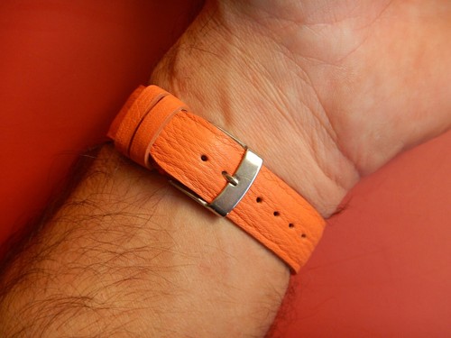 20 MM SOLIDE BRACELET CUIR DE VEAU GRAINÉ ORANGE OU BEIGE 16 MM COTÉ BOUCLE - Photo 5/37