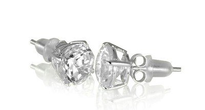 Sterling Silver Black CZ Stud Earrings - 6mm Round Cut, 4-Prong Basket Set, Unisex For Pierced Ears - View #4