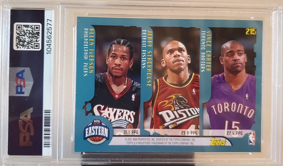 2001 Topps KOBE BRYANT #215 Aqua PSA 9 Rare Card IVERSON SHAQ CARTER Leagers SP - Image 3 of 3