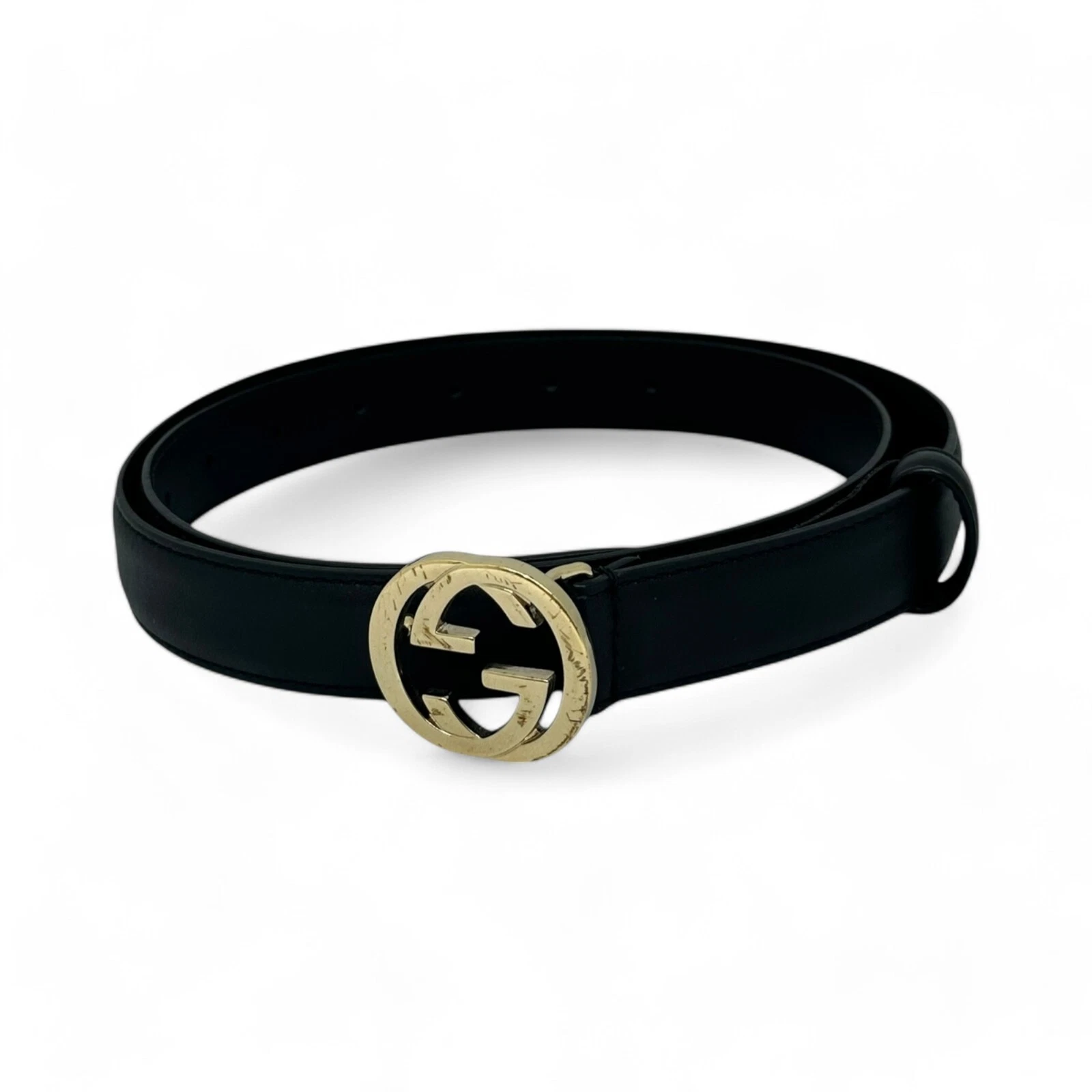 Authentique ceinture fine Gucci cuir noir imbriquée logo G boucle taille 90/36