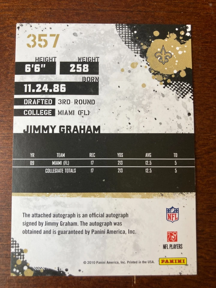 Jimmy Graham 2010 Score Signatures RC Auto SAINTS SEAHAWKS Raro Novato Foto 2 de 2