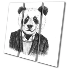 Hipster Animals Panda Bear Vintage TREBLE CANVAS WALL ART Picture Print