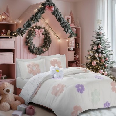 Tufted Chenille Floral Comforter Set Twin, Lightweight Polka Dot Comforter Reve