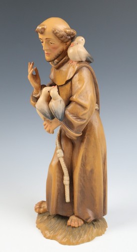 Statuina Anri 10" Bacher San Francesco d'Assisi Italia legno scultura religiosa 25 cm - Foto 6 di 11