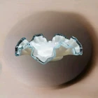 Fenton Aqua Crest Milk Glass Ruffled Edge Blue Rim Small Dish 6’ Vintage