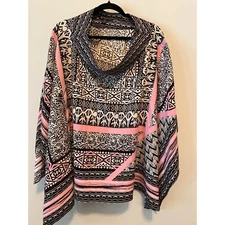 I-N-C International Concepts Poncho Shawl Poly Black Pink Geo Print Medium