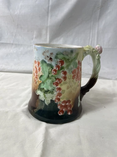 JPL Jean Pouyat Limoges France Hand Painted Mug Stein Grapes Purple Antique