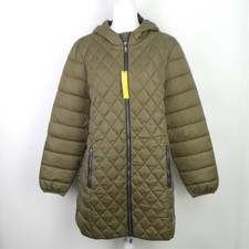 Nuage Stretch Diamond Quilted Coat With Hood Olive