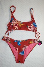 Jr Womens Swimsuit 2 PC BIKINI SET Bralette RUST FLORAL Pink Teal Gold M 7-9