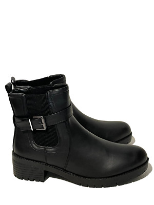 Women's Size 10 Black Faux Leather Block Heel Pull on Chelsea Booties New No Box