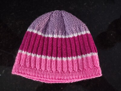 Handmade Beanie/hat Beanie Purple White Fuchsia & Pink Strong Knitted