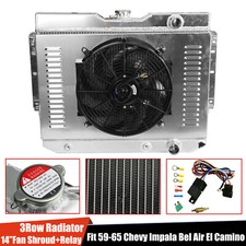 Radiator 3Row Shroud Fan Relay Fit 59-65 Chevy Impala Bel Air El Camino Chevelle