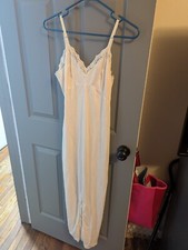 Vintage JC Penney Ivory Dress Slip Silky Nylon Full Length Front Slit Size 32