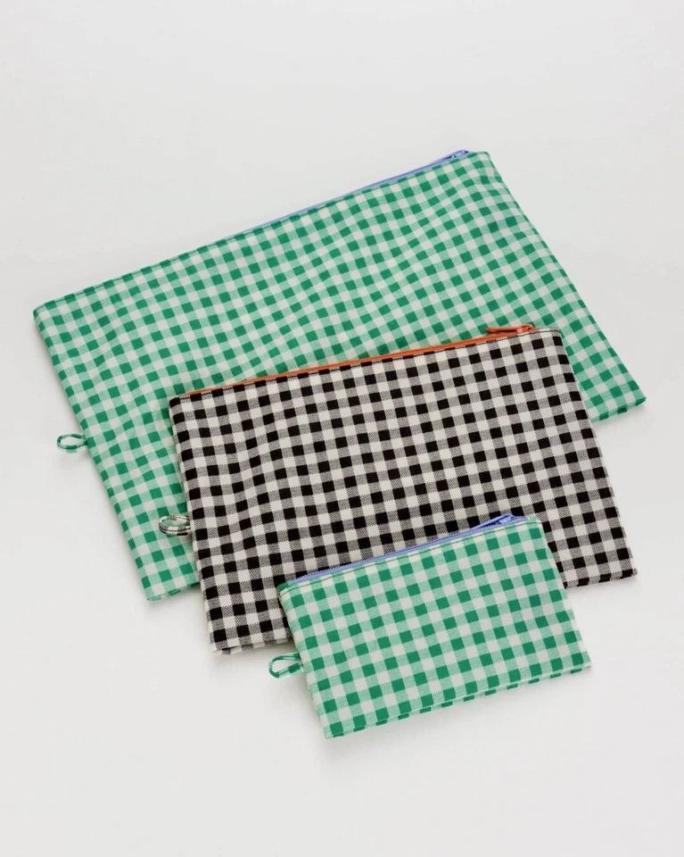 ¡NUEVO! JUEGO DE 3 BOLSAS BAGGU GO en verde/negro guinga reciclada. DISCO DE NAILON. & RARO Foto 2 de 4