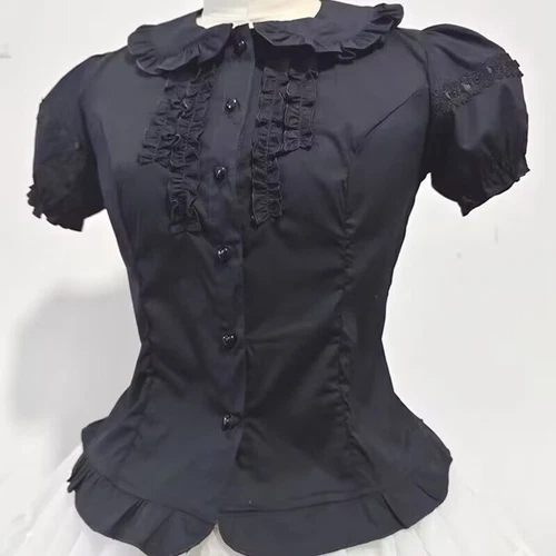 Women Girls Ruffled Blouse Shirt Top Long Sleeve Bow Lolita Sweet Japanese - Imagen 9 de 14