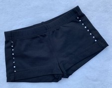 GK Elite SHORTS Leotard BLACK Nylon RHINESTONE Gymnastics Bar CHILD INTERMEDIATE