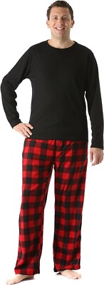 #followme Polar Fleece Pajama Pants Large Black Top / Red Buffalo Plaid Pant  L