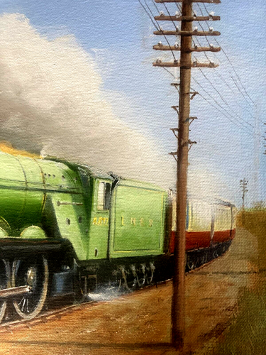 RAILWAY ART -QUALITY OIL PAINTING BY LISTED ARTIST R SIMM OF THE FLYING SCOTSMAN - Picture 6 of 13