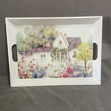 Keller Charles Melamine Serving Tray w/Handles, Stamped Italy House Flowers