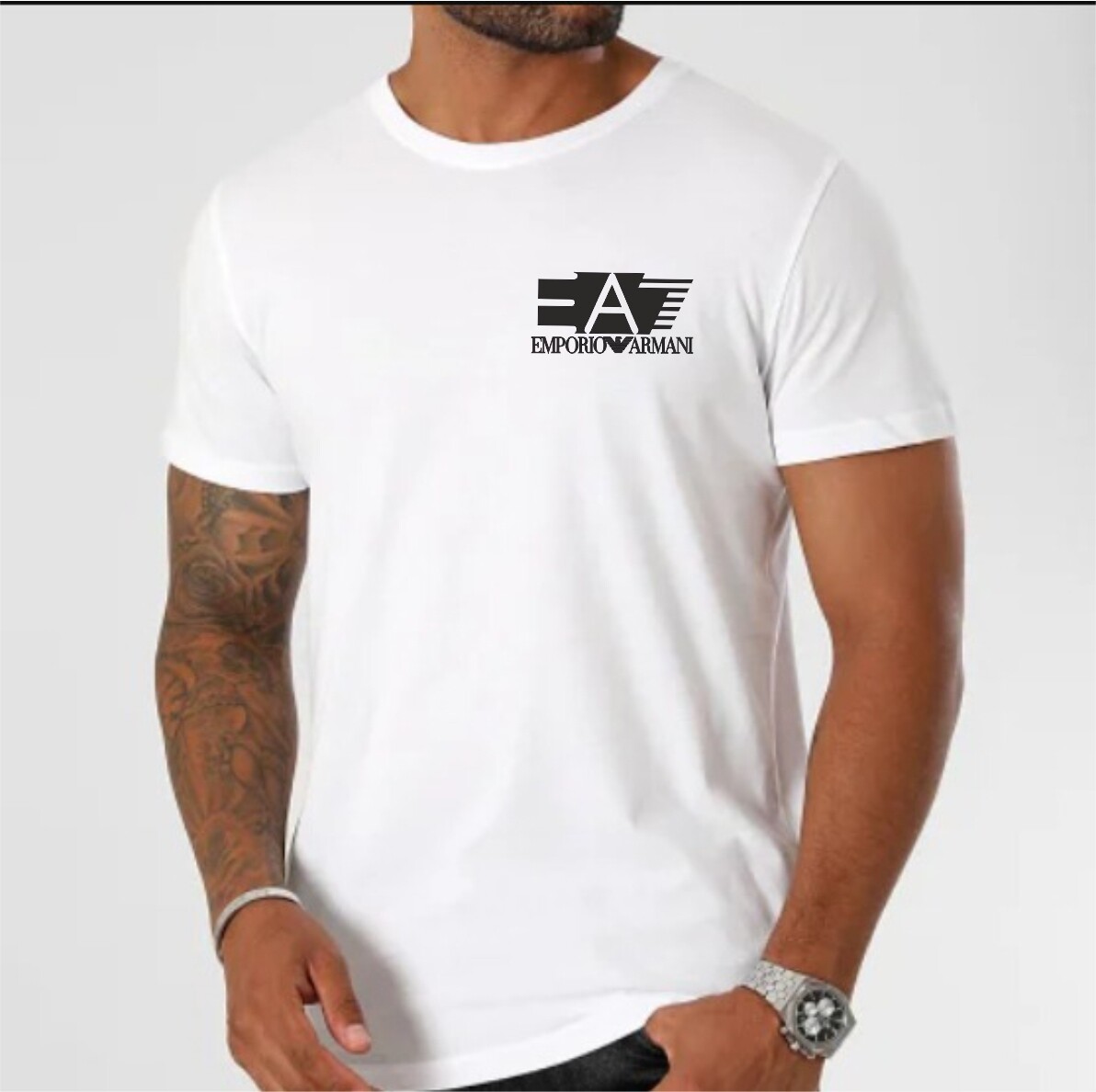 EMPORIOARMANI VIP価格 送料無料 ビアンコホワイト ロゴ Tシャツ EMPORIO ARMANI White cotton T-shirt Men's Tee shirt EA Size