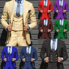 Men Suits Casual Business Fit Slim Double Breasted Wedding Groom 3 Piece Blazer