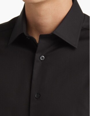 david donahue black dress shirt DAVID DONAHUE Black Slim Fit Cotton Dress Shirt Size 15 34/35 MSRP $155