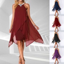 Women's Sleeveless Halter Summer Sleeveless Dress Chiffon Cocktail Party Dresses