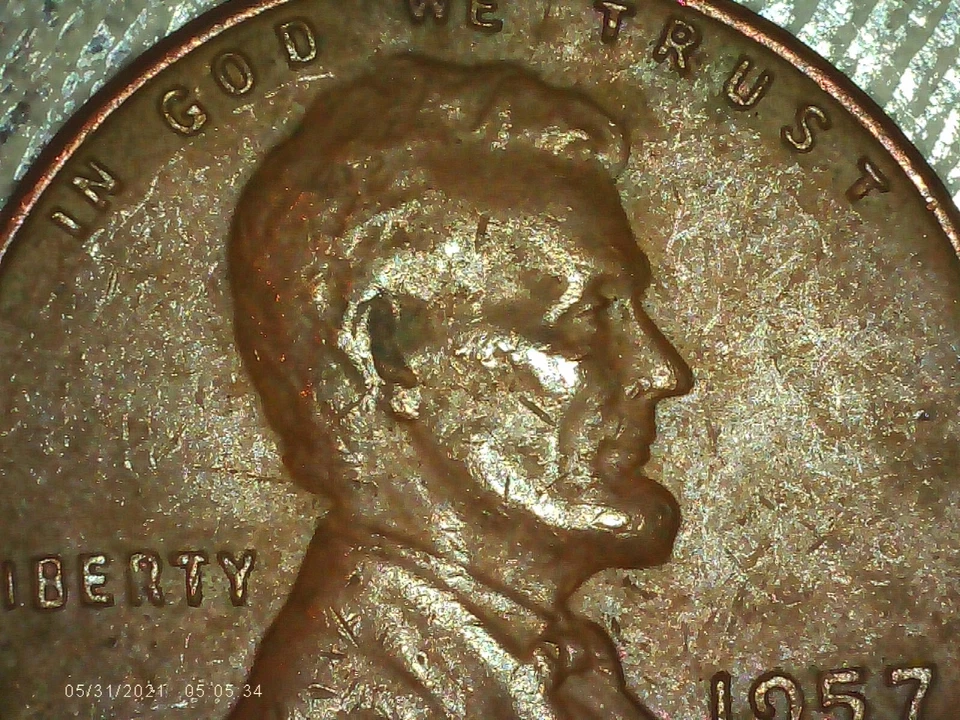1957-P Lincoln Wheat Penny Die Chip + Overstruck 3.26g #P9D5 - Image 3 of 4