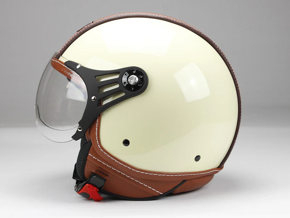 Jethelm, Motorradhelm, Rollerhelm, Beige Glanz, Matt-Schwarz, S-XL, ECE R 22-06 - Bild 4 von 4