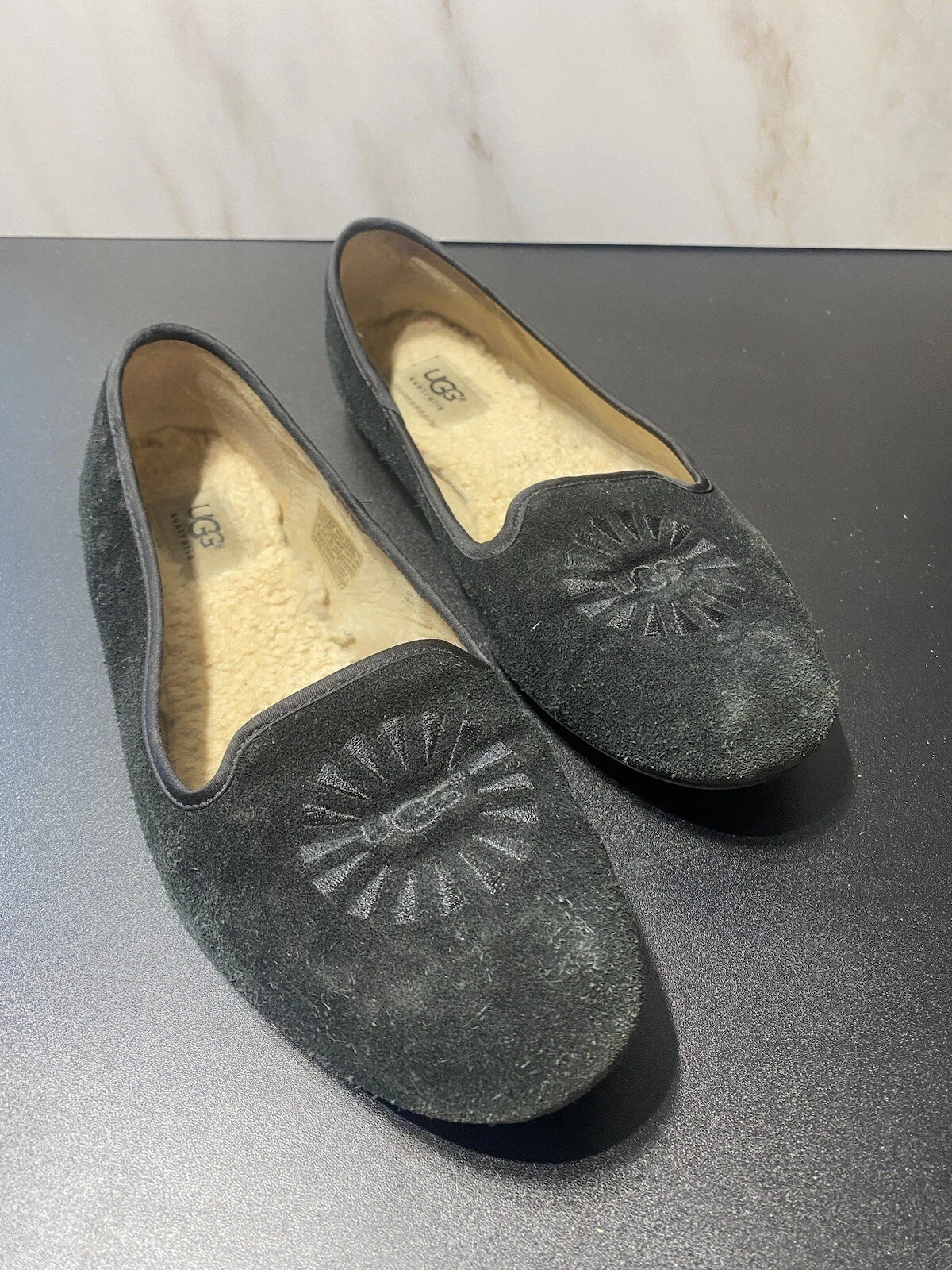 UGG Allway Ciabatta Donna 9 Ballerine Scamosciate Foderata in Pile Nero 1001632 Pelle