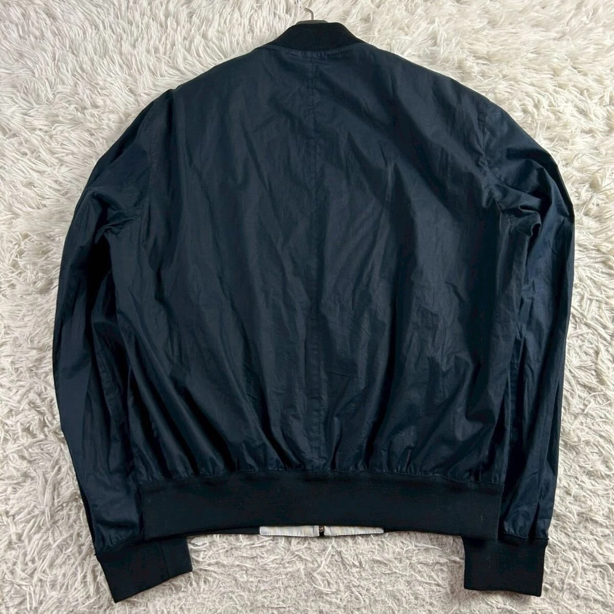 Ermenegildo Zegna Navy Leather-Trim Zip Blouson Jacket 50 Lightweight Italy - product detail image 7