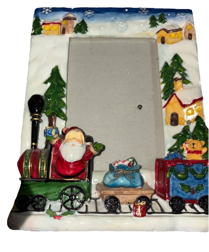 Marco de fotos de vidrio con temática de Papá Noel se adapta a imagen de 5x7 en perfecto estado color brillante Foto 2 de 4