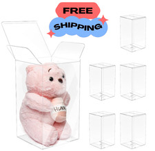 5 Pk Foldable Crystal Clear Plastic Display Case Box Compatible with Beanie Baby