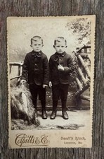 Antique 1890s Colpitts & Co Smalls Block Lewiston Maine Boy TWINS Cabinet Card