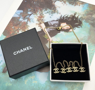 Auth Chanel 5 Strand CC Chain Necklace 03P 40cm W/Box SK100091