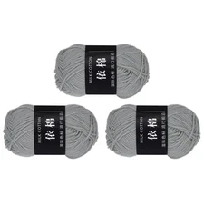 3Pcs Cotton Yarn Knitting Yarn Crochet Yarn (87.5Yard x 2.5mm, Gray)