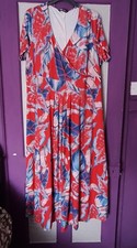 Womens Summer Dress By Yours Red, White & Blue Botanical Pattern Size 22/24