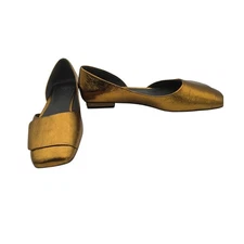 SARTO Womens 5.5 Gold Leather Square Toe D'Orsay Flats balletcore Shoes Metallic