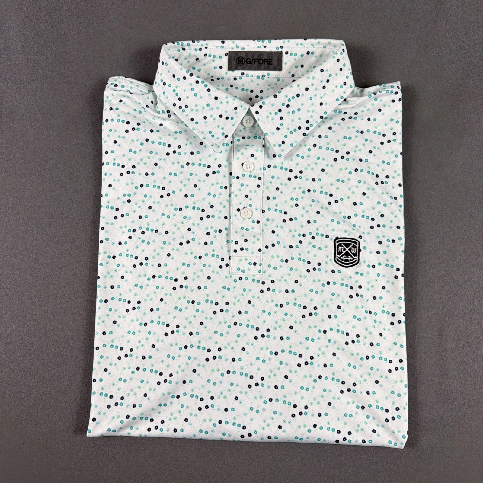 G/Fore G4 Golf Shirt Polo Chest Logo Floral Print Large Siren NWT MSRP $120