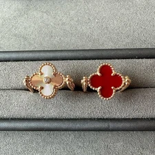 Clover carnelian two sided flip ring 925 silver rose gold plated size 7