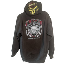 Harley Davidson Motorcycles Hoodie Men M Gray Full Zip Fleece Skull Jamestown ND