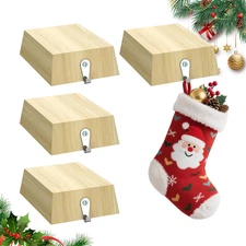 4 Pack Wooden Christmas Stocking Holders for Mantle, Christmas Stocking Hangers 