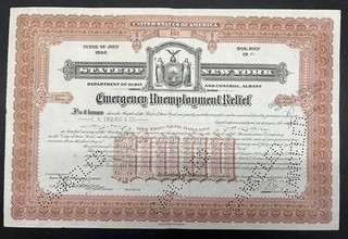 Sale068 👍 5x New York State Bond $1.000 Emergency Unemployment Relief