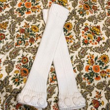 Cream Knit Leg Warmers Rose Flower Detail Ribbed Cozy - or - arm warmers 