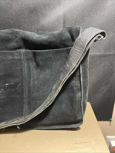 Ben Sherman Black Suede Messenger/Laptop Bag With Fold Flap - Picture 11 of 14